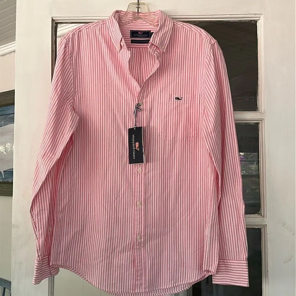 NWT Vineyard Vines Slim Fit Tucker Shirt Tilloo Cay Stripe in Bahama Breeze